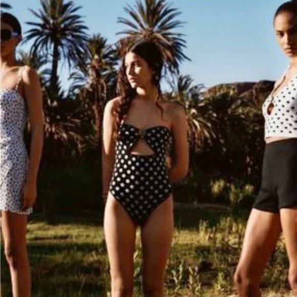 ZARA Polka Dot Strapless BODYSUIT Size M L Black White Ring Detail NEW w/ TAGS - Picture 2 of 9